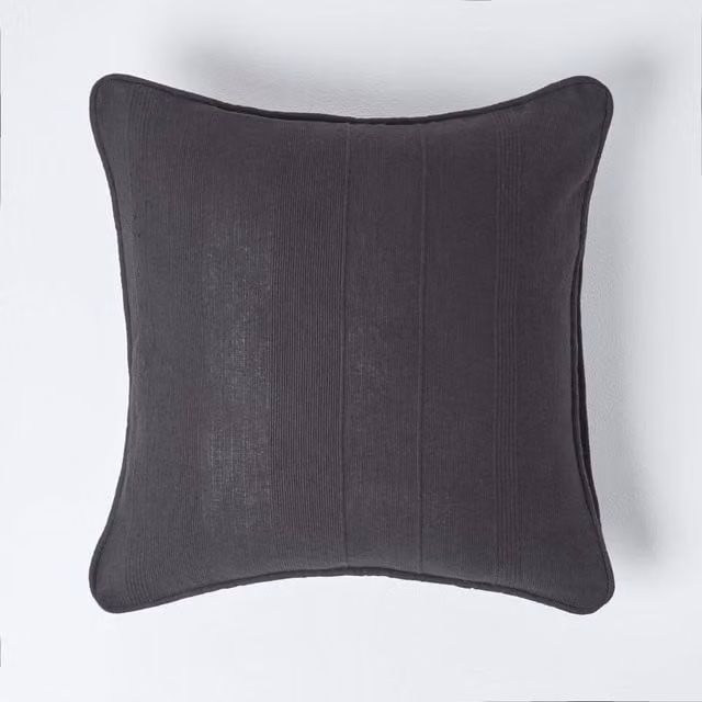 Homescapes Cotton Rajput Ribbed Square Cushion Cover, Black, W: 60 cm x D: 60 cm