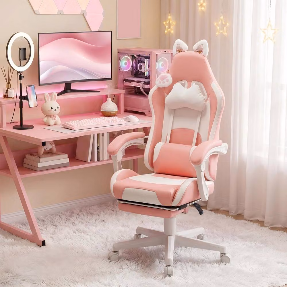 STILVORA Pink Reclining Gaming and Office Chair with Headrest and Footrest – 2
