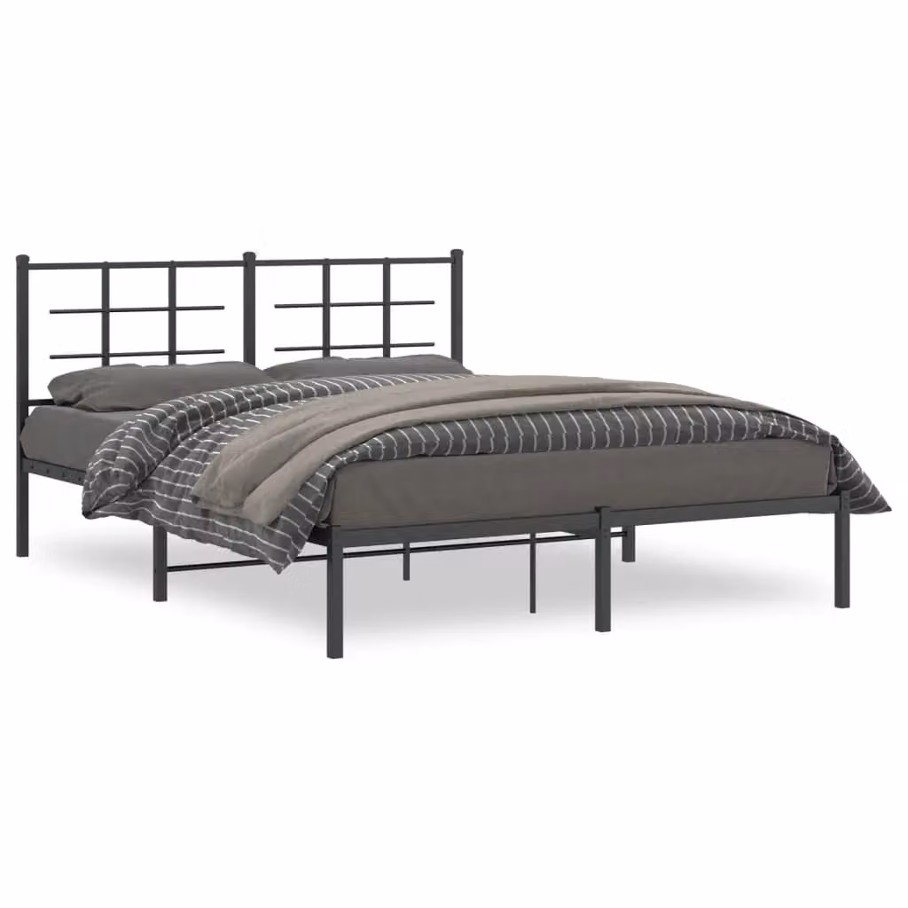 Berkfield Home Metal Bed Frame with Headboard, Black, W/D/H: 150 x 200 cm – 2