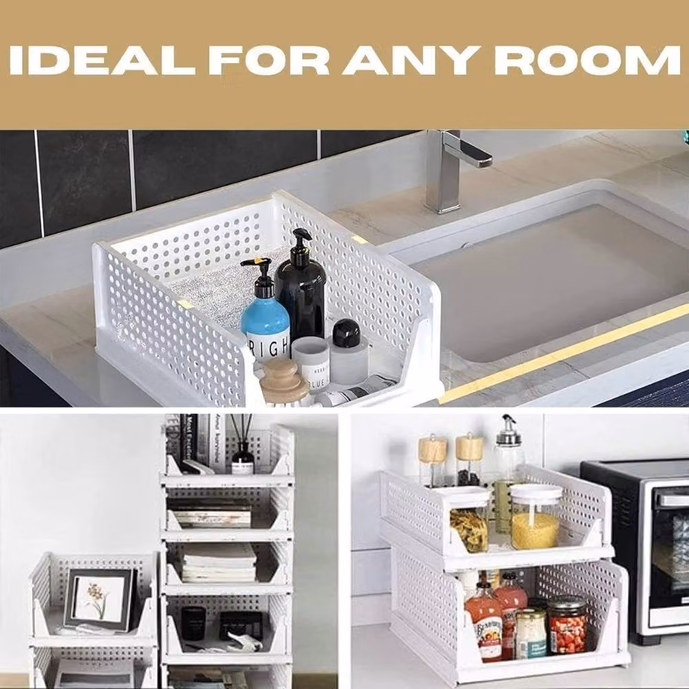 PAWNORA Stackable Plastic Closet Shelf Rack Storage Box Drawer in White – 3