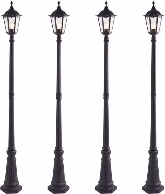 Loops 4 Pack Outdoor Post Lantern Bollard Light, Matt Black and Transparent Glass, Height: 218 cm