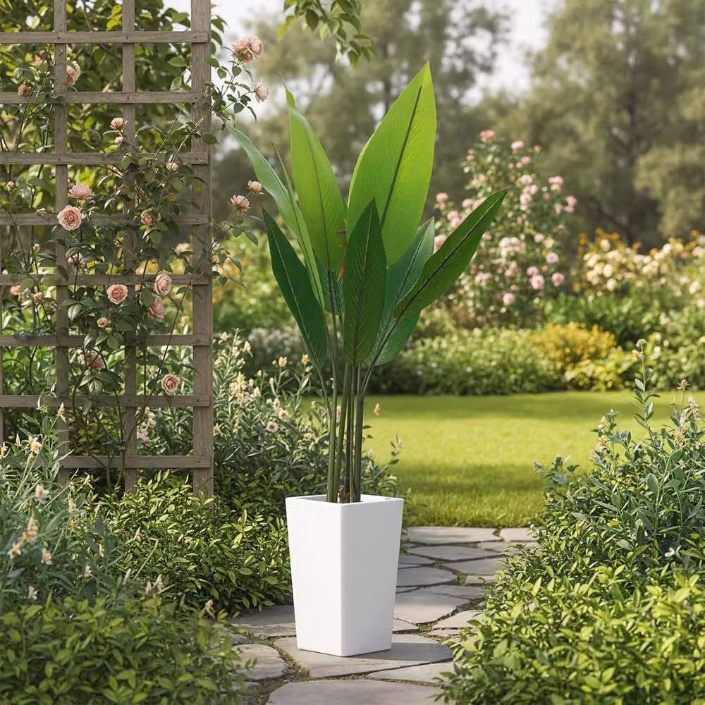 London Boutique 147cm Artificial Bird of Paradise Plant with Pot in Green and White – 6