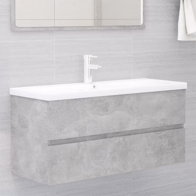 Berkfield Home Sink Cabinet with Built-in Ceramic Basin in Matt Concrete Grey