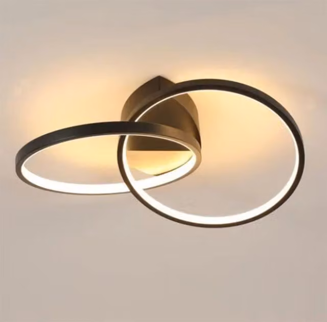The Bath Plus TB+ Modern Black Ring Ceiling Light in Black Metal and Aluminium