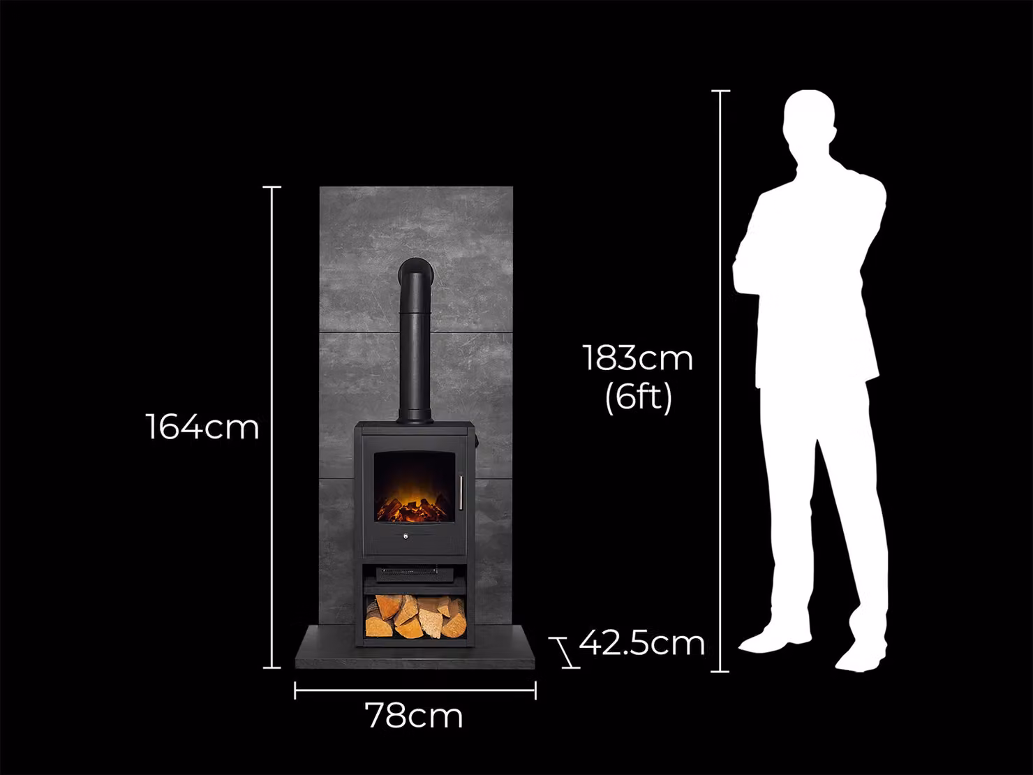 Acantha Bergen XL Electric Wall Mounted Stove and Tile and Hearth Set in Grey with Slate Venetian Plaster Effect – 4
