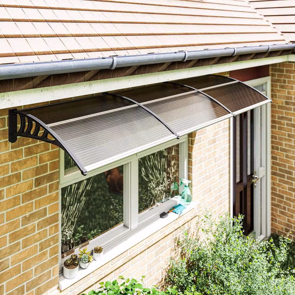 Outsunny Rolipo Wall-Mounted Front Door Canopy Awning in Brown, W: 303 cm, D: 96 cm – 3