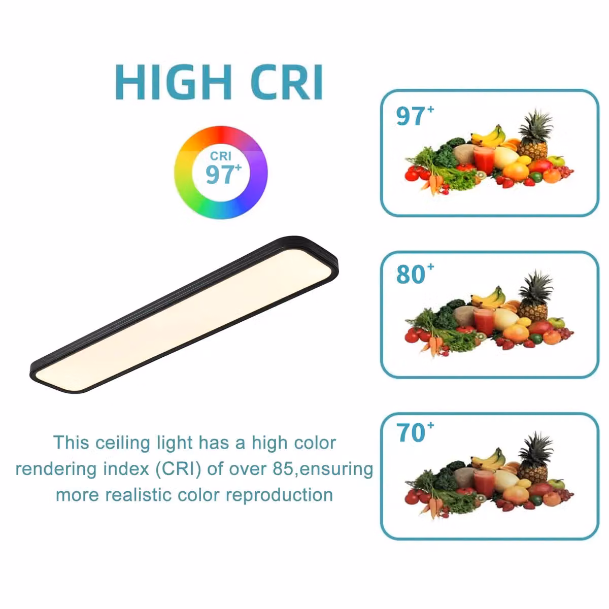 Garwarm Black Rectangle Acrylic LED Flush Mount Ceiling Light, 100cm – 3