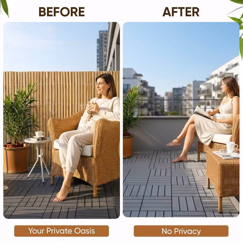 SPETLEK Woven Bamboo Slat Garden Fence Screening Roll in Beige, W: 100 cm, H: 60 cm – 4