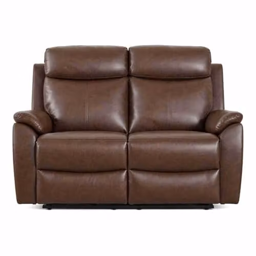 Furnishings For Less UK Ferndale 2 Seater Manual Recliner Sofa in Brown Synthetic Leather, W/D/H: 133 x 101 x 90 cm