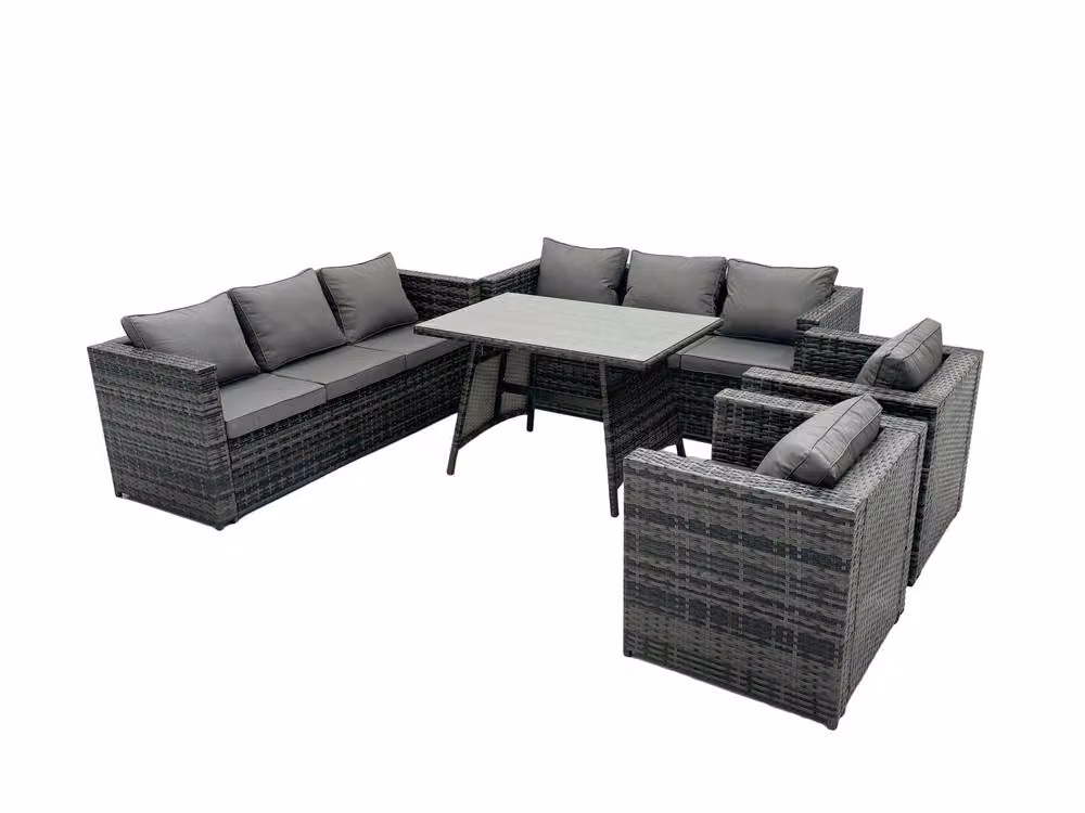 Fimous 8 Seater Rattan Garden Furniture Set with Dining Table and Armchairs in Dark Grey – 2