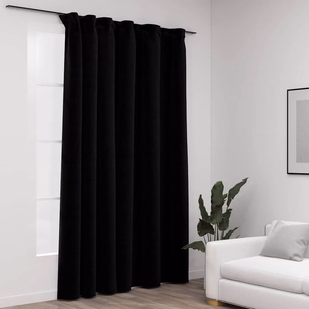 Berkfield Linen-Look Blackout Curtains with Hooks, Black, W: 290 cm, H: 245 cm – 2