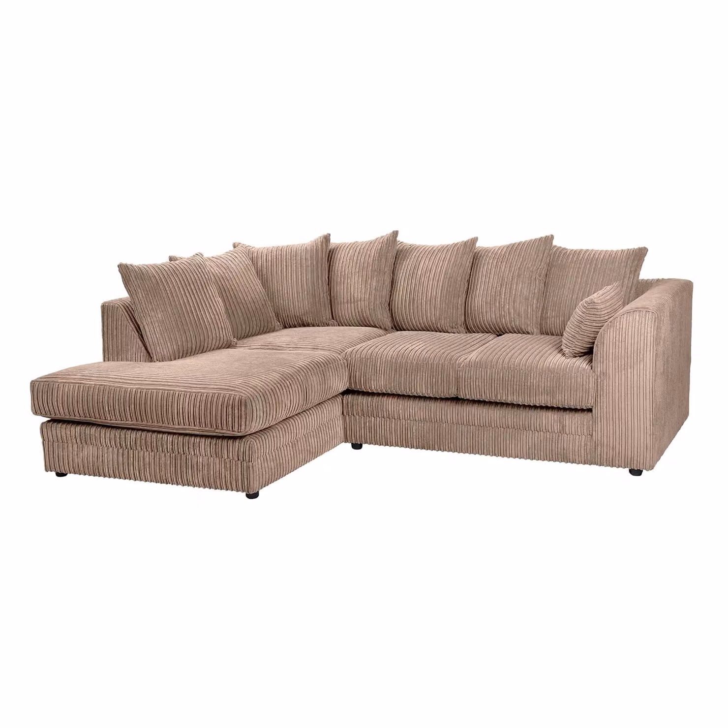 SquareBoxx Lennox Jumbo Cord Corner Sofa with Left Hand Facing Chaise in Light Brown – 2