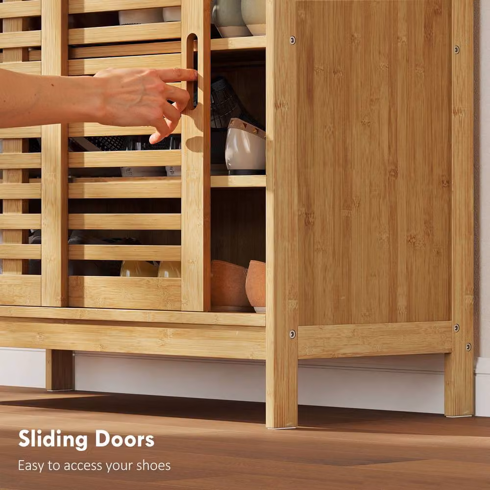 STILVORA Scandinavian Shoe Cabinet with Sliding Doors and Internal Shelves in Sand – 5