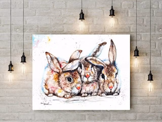 Be Coventry BebesArts Rabbits Watercolour Wall Canvas, Multicolour, W: 50.8 cm, H: 50.8 cm