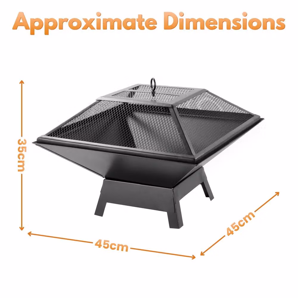 Marco Paul 2-in-1 Square Fire Pit and Charcoal BBQ with Grill and Accessories, Black, W/D/H: 45 x 35 x 45 cm – 2