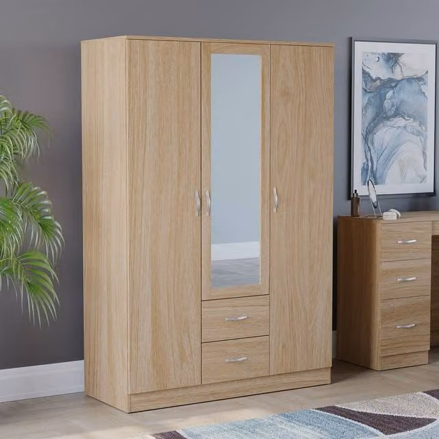 HD Designs Riano Modern 3 Door 2 Drawer Mirrored Wardrobe in Brown – 1