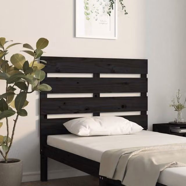 Berkfield Home Black Rustic Solid Pine Wood Headboard W/D/H: 100 x 3 x 80 cm