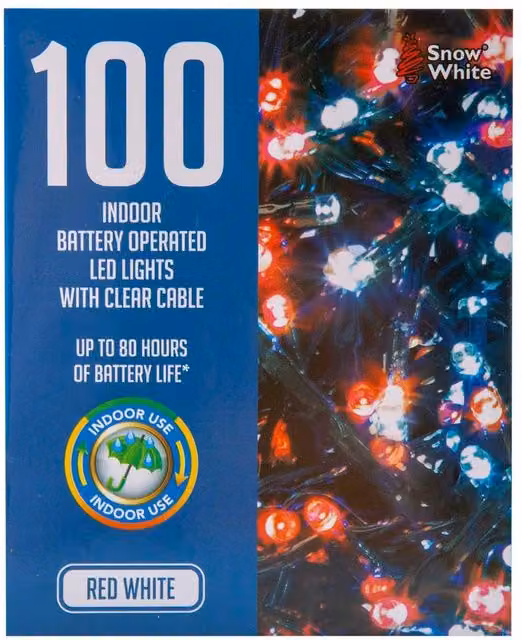 VFM e-Store Christmas String Lights with 100 Bulbs in White, Red and Multicolour