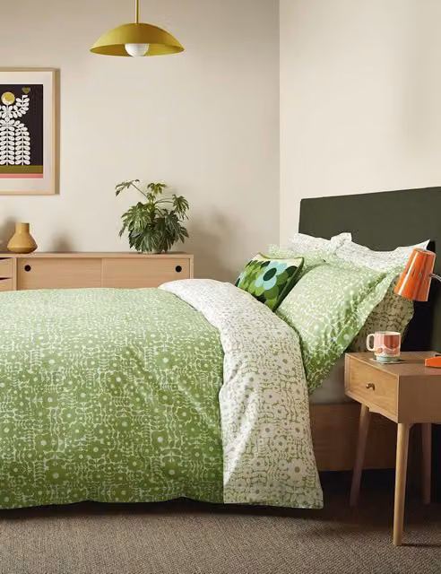Orla Kiely Green Mix Criss Cross Stem Reversible Cotton Bedding Set