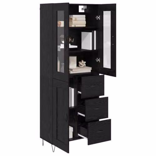 vidaXL Modern Black Oak Highboard with Hinged Doors and Internal Shelves, W/D/H: 69.5 x 34 x 90 cm