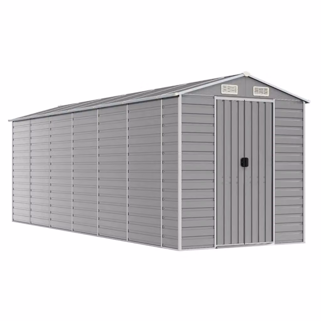 Berkfield Home Pent Garden Shed in Light Grey Galvanised Steel, W/D/H: 555 x 191 x 198 cm – 2