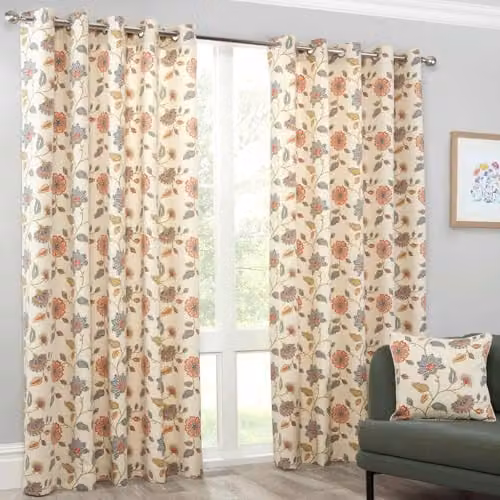 Sundour Shelley Floral Eyelet Curtains in Beige, Orange, Blue and Yellow