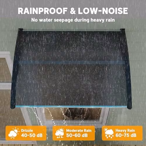Outsunny Wall-Mounted Front Door Canopy Outdoor Awning Rain Shelter, Black, W: 100 cm, D: 75 cm – 4