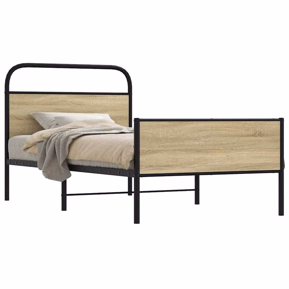Berkfield Home Sonoma Oak Bed Frame in Light Oak, W/D/H: 90 x 200 cm – 1