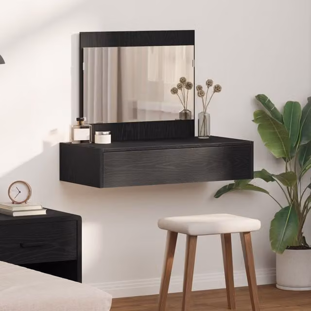 Berkfield Home Wall Hanging Dressing Table in Black Oak, W: 83 cm, D: 40 cm, H: 70 cm – 1