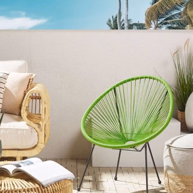 Wyld and Coco Green PE Rattan Papasan Modern Indoor Outdoor Accent Chair with Steel Frame