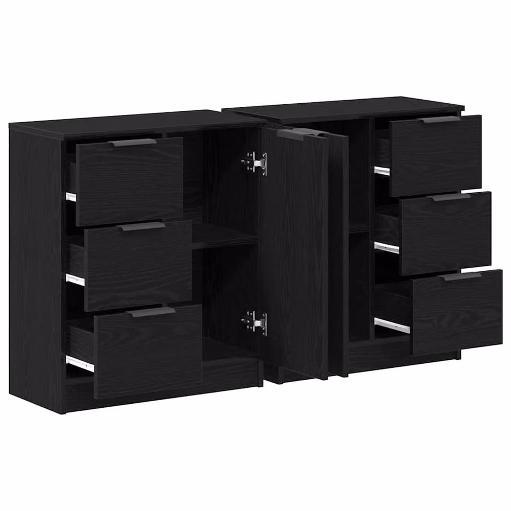 Berkfield Home Set of 2 Black Oak Sideboards, W/D/H: 60 x 30 x 70 cm – 4