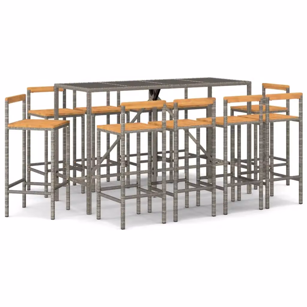 Berkfield Home 11 Piece Grey Poly Rattan and Solid Acacia Wood Garden Bar Set – 2