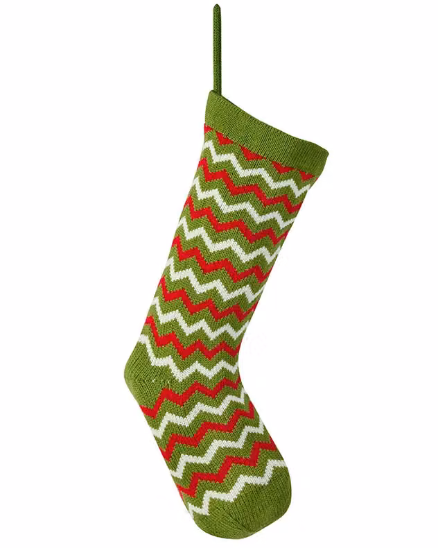 Dibor Set of 4 Traditional Festive Zig Zag Knitted Christmas Stockings in Red, Green, White and Multicolour – 2