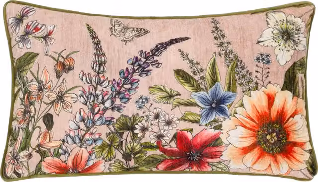 Hidcote Manor Evelyn Floral Velvet Cushion in Pink