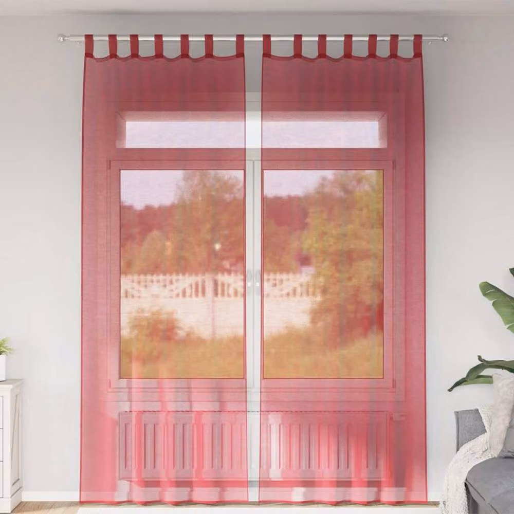 Berkfield Home Red Transparent Voile Fabric Panel Curtains with Rod Pockets, 2 Pack – 2