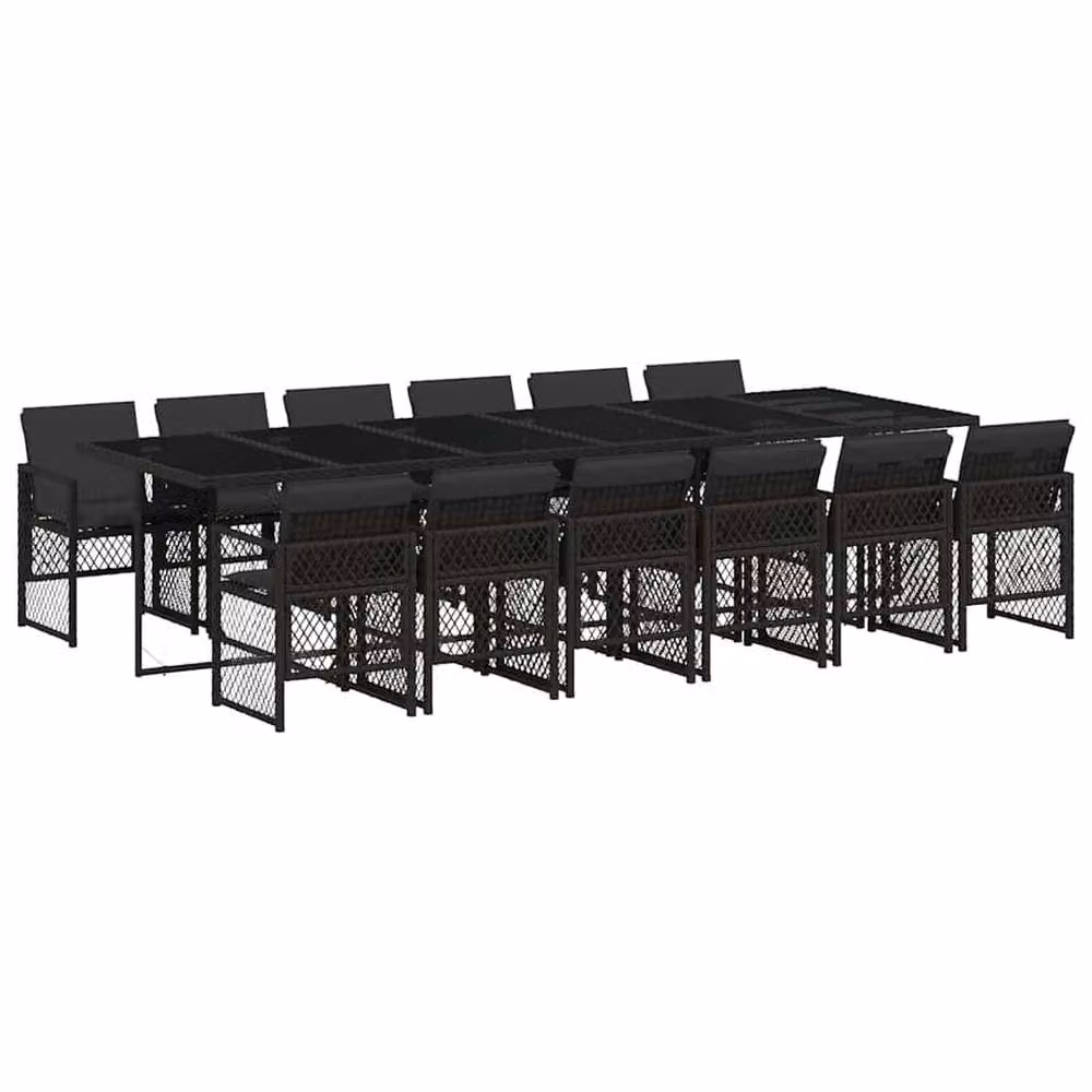 Berkfield Home 13 Piece Black Poly Rattan Garden Dining Set with Cushions – 2