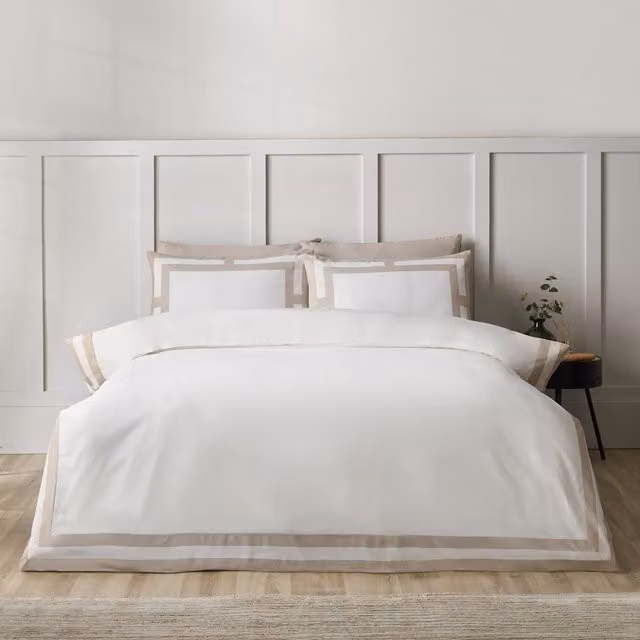 Catherine Lansfield So Soft Mono Panel Microfibre Duvet Cover Bedding Set in Beige and White
