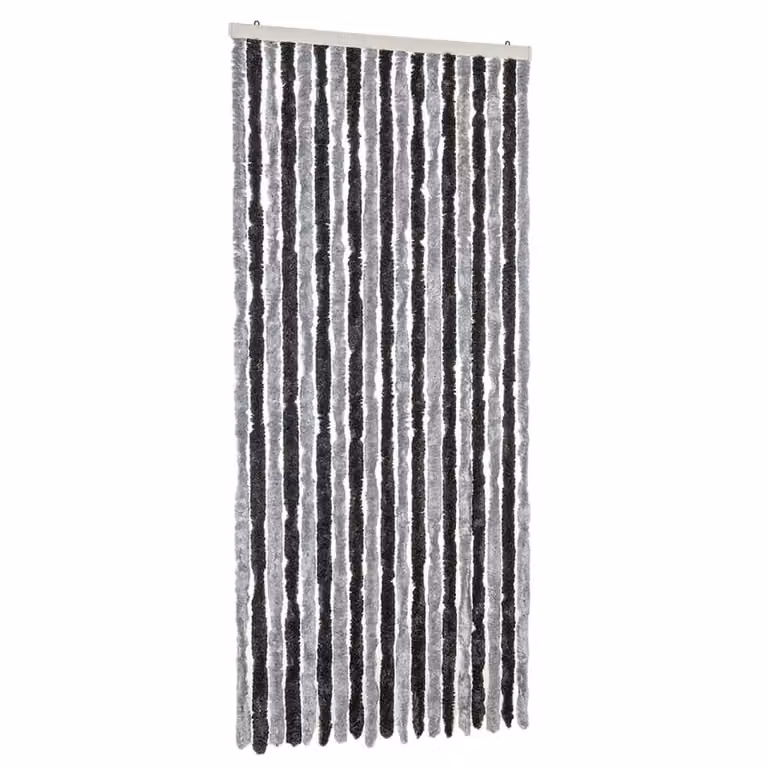 Berkfield Home Chenille Thermal Insulating Fly Curtain in Grey and Black, W: 56 cm, H: 185 cm