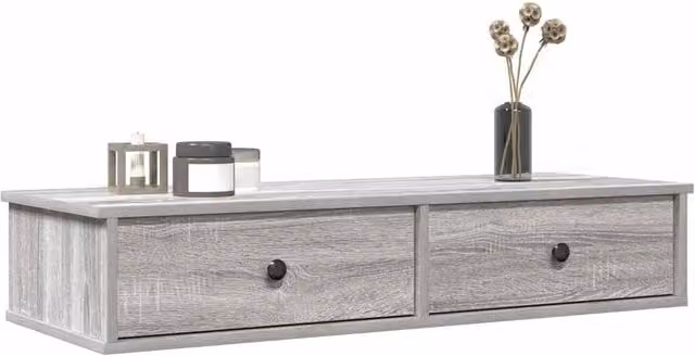 Berkfield Home Wall Shelf with Drawers in Grey Sonoma, W: 100 cm, D: 37.5 cm, H: 19 cm