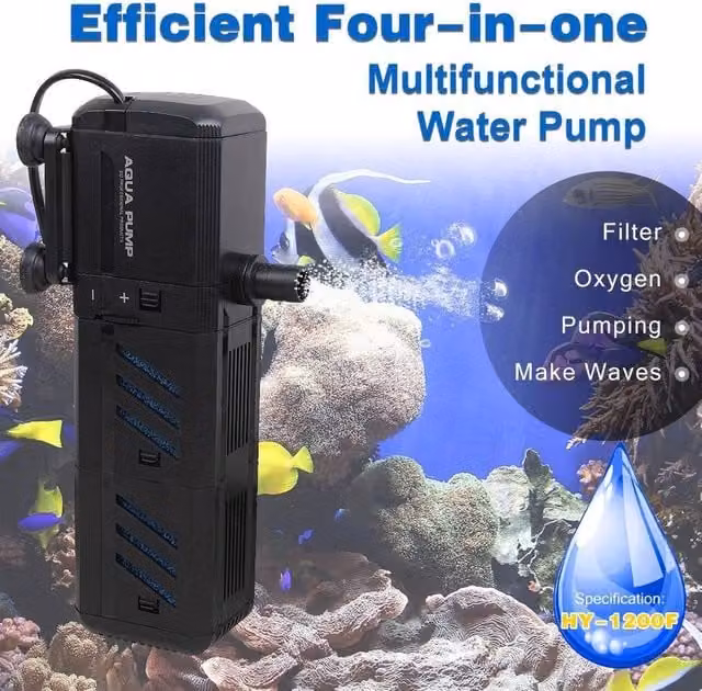 SPETLEK 4 in 1 Aquarium Fish Tank Filter Water Pump, 1200L/H, Black