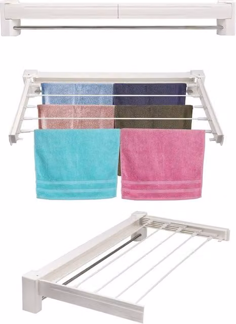 Crystals Foldable Wall Mounted Drying Rack for Clothes and Towels, White, Width: 70 cm – 1