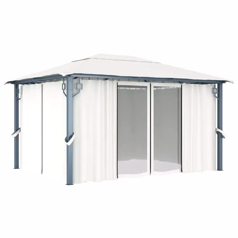 Berkfield Home Hip Gazebo with Curtains in Beige and White, W: 400 cm, D: 300 cm, H: 300 cm