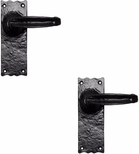 Loops 2x Pair Forged Straight Lever Handles on Latch Backplate, Black Antique, W/H: 155 x 55 mm