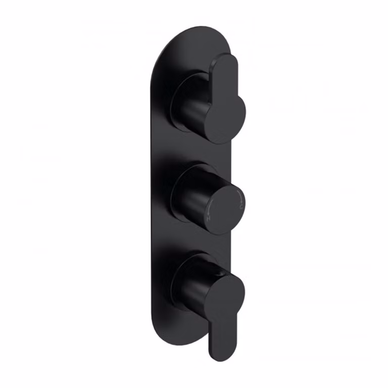 Royal Bathrooms Matt Black Triple Thermostatic Concealed Shower Valve with Diverter and Safety Stop