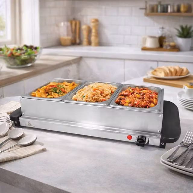 Dragodirect Electric Buffet Server and Warming Plate in Metallic Silver – 1