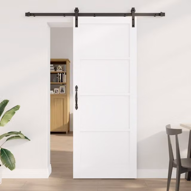 Berkfield Home Minimalist Lacquered White Solid Pine Sliding Door with Hardware Set W: 83 cm, H: 211 cm – 1