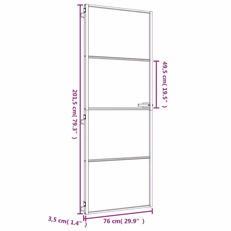 Berkfield Modern Slim Interior Door in Gold and Black with Tempered Glass and Aluminium, W: 76 cm, H: 201.5 cm