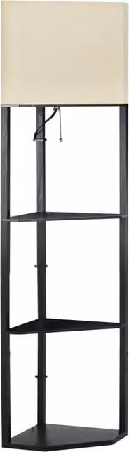 HOMCOM Modern Black Triangle Floor Lamp with Shelves and Pull Chain Switch – 1
