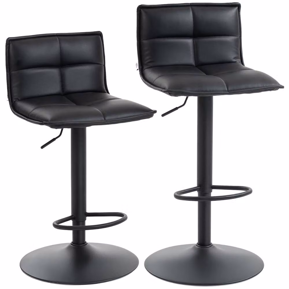 Wyld Haus Miha Set of 2 Black Faux Leather Swivel Adjustable Bar Stools – 2