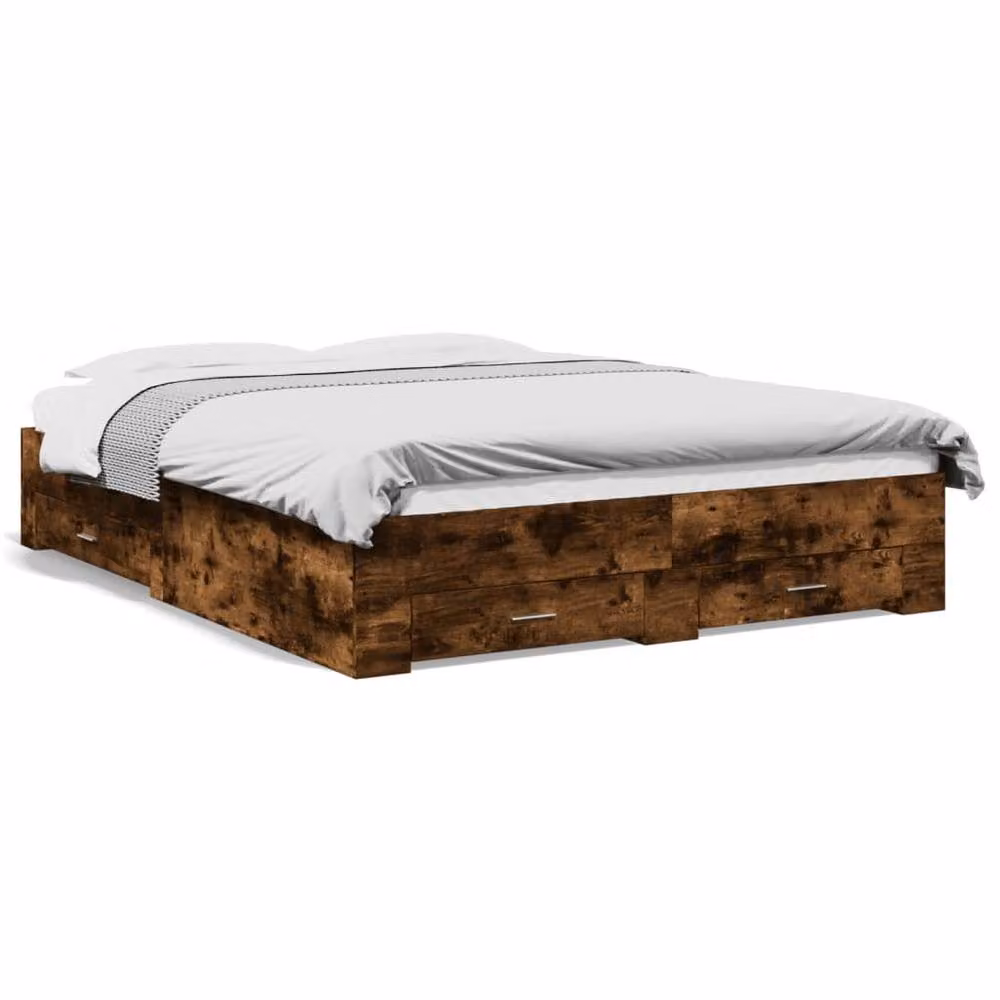 Berkfield Home Modern Bed Frame with Drawers in Smoked Oak Brown, W/D/H: 140 x 200 x 143 cm – 3